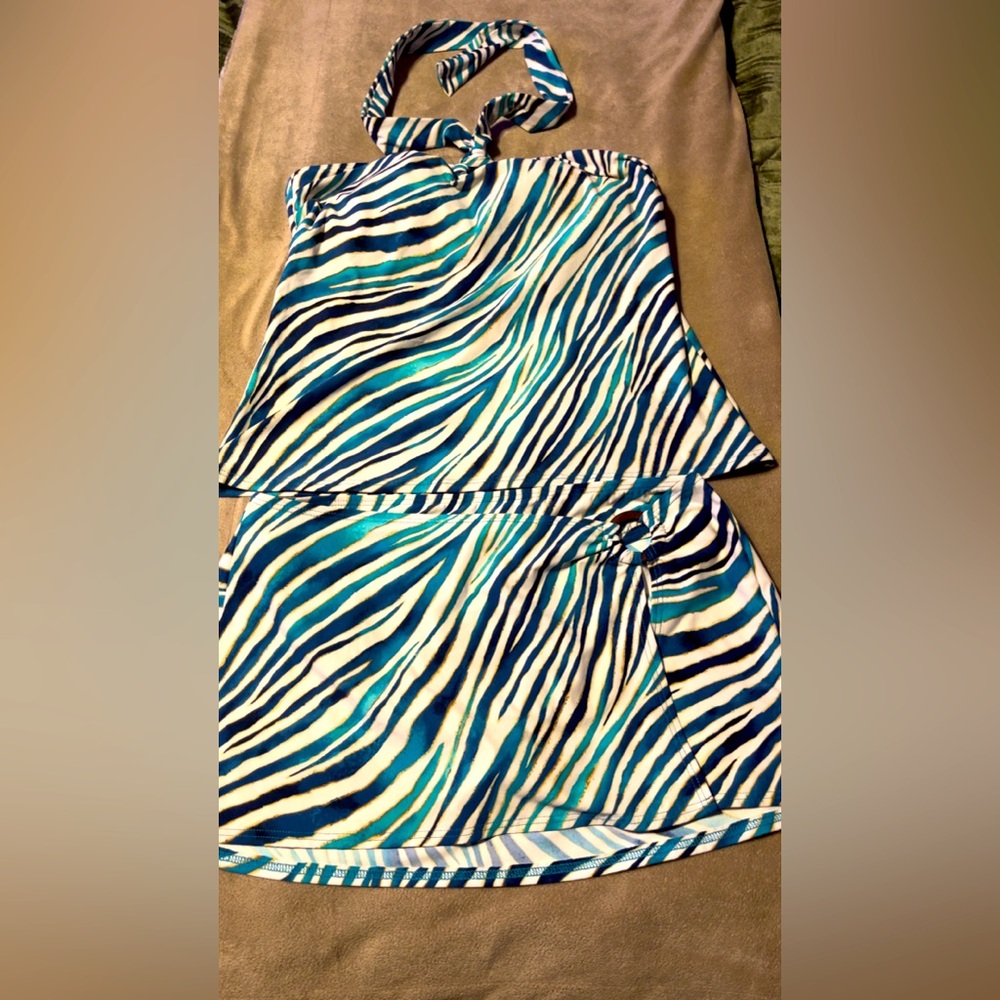 Jantzen Striped Halter Top and Swim Skirt Set Sz 10